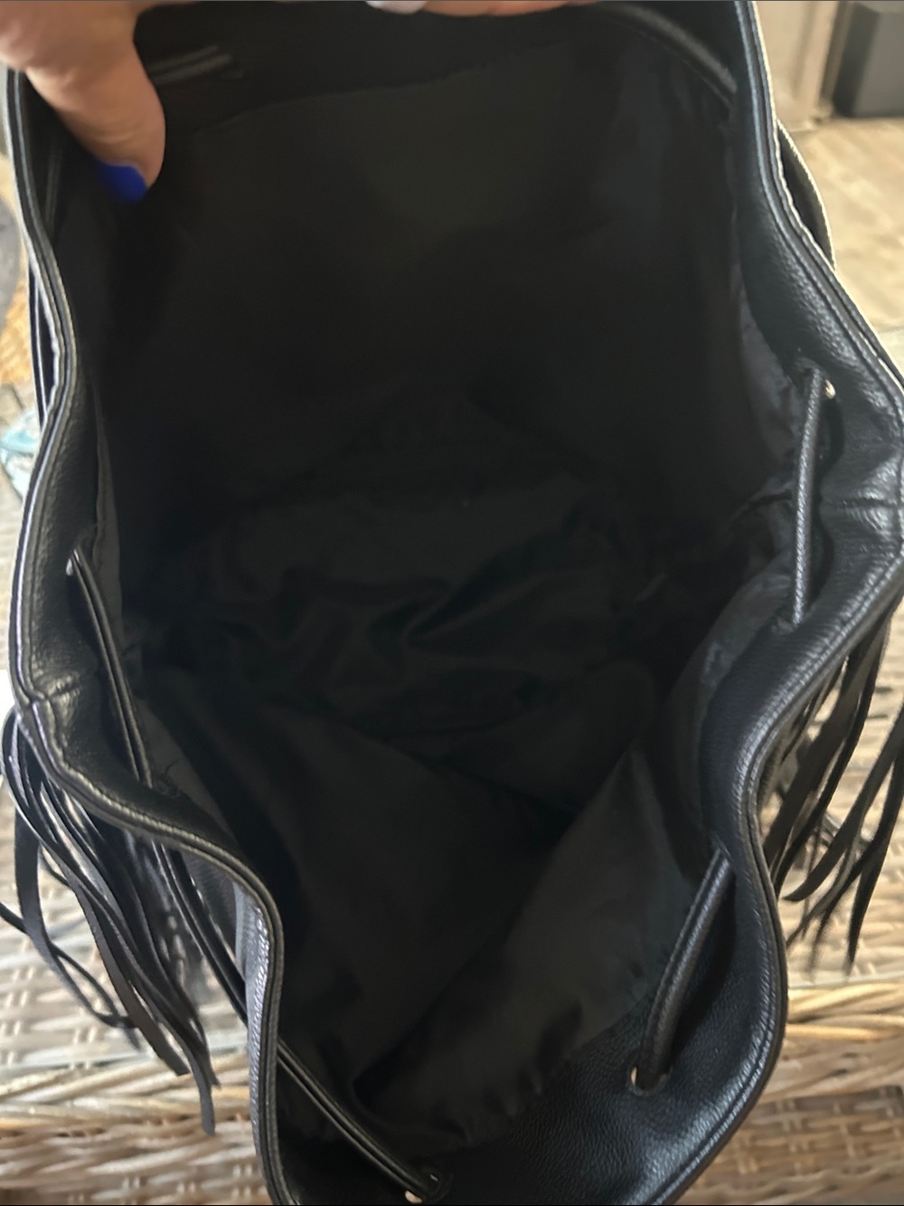 Victoria's Secret Black Fringe Drawstring Backpack - Picture 5 of 7